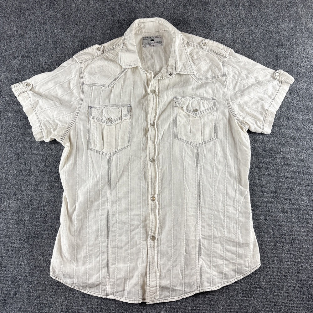 Pop Icon Clothing Buckle Exclusive Western Snap Shirt Men's XL Cream Grunge